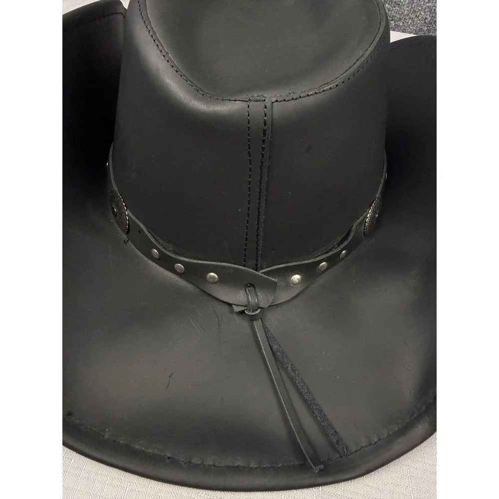 Stetson Rodeo Dr Collection Black Leather Cowboy Hat Studded Concho Large